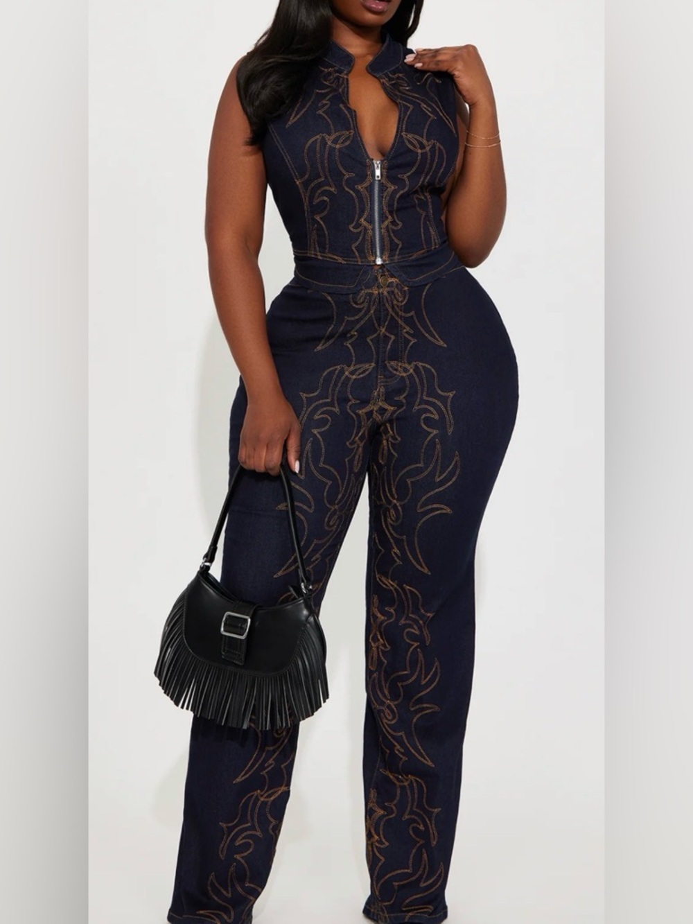 Dark Indigo Embroidered Women's Jean set top and bottom